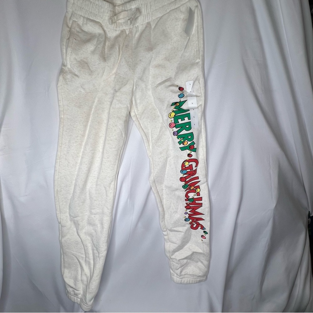 Dr. Seuss The Grinch Merry Grinchmas Kids Size Large Jogger Pants Fleece Lined